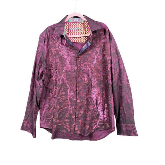Robert Graham LIMITED EDITION Shirt Mens 2XL Purple Pink Brocade Jacquard - Picture 1 of 9
